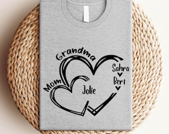 Maglietta personalizzata con nome del nipote a forma di cuore: regalo personalizzato per mamma/nonna