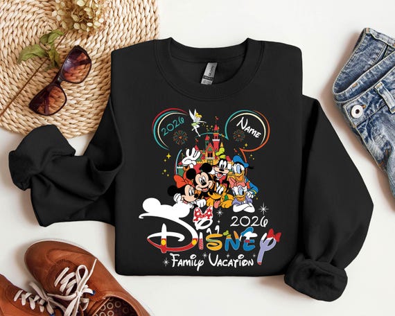 2026 Custom Name Disney Family Vacation Mickey Friends Sweatshirt, Disney Family Matching Gift,Personalized Disney Trip,Disneyworld Matching