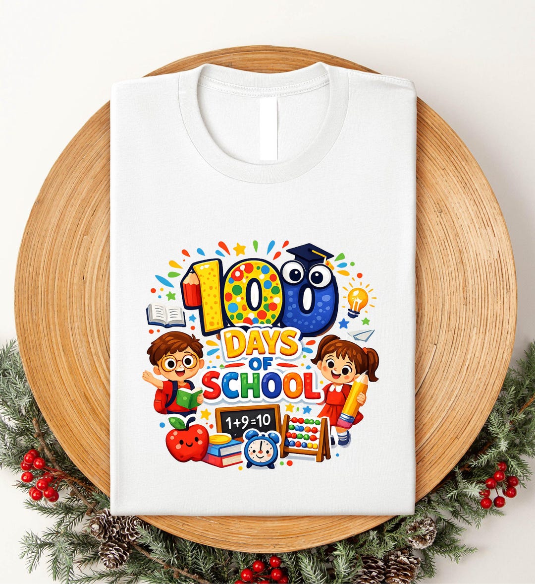 100 Days of School Shirt With Cute Kids and School Icons Fun Classroom ...