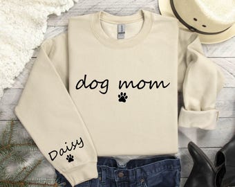 Custom Dog Mom Sweatshirt: Personalized Name Sleeve, Pet Owner Gift