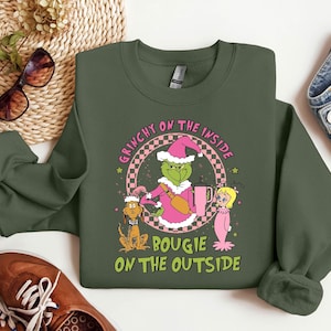 Boojee Grinch Christmas Sweatshirt, Bougie Grinch Christmas Shirt, Grinchy On The Inside Bougie On The Outside Shirt, Pink Grinchmas Shirt