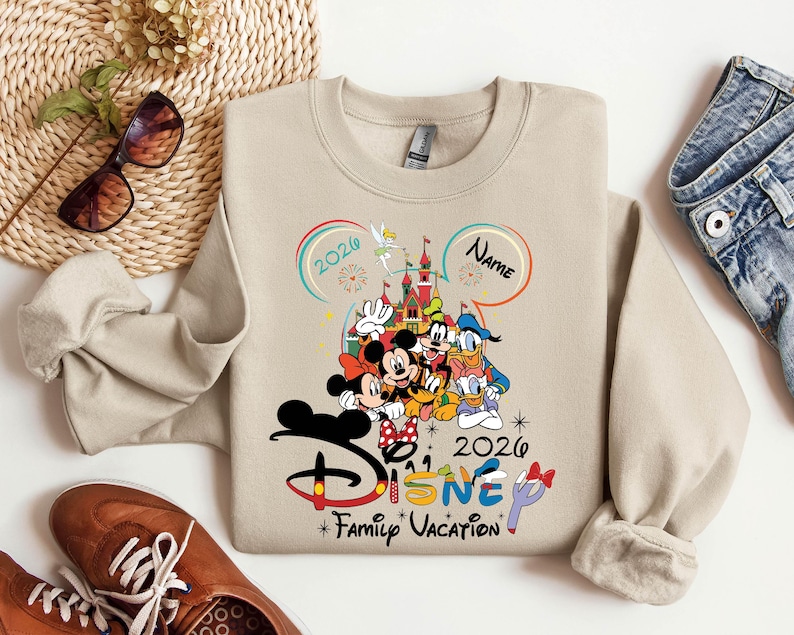 2026 Custom Name Disney Family Vacation Mickey Friends Sweatshirt, Disney Family Matching Gift,Personalized Disney Trip,Disneyworld Matching image 3
