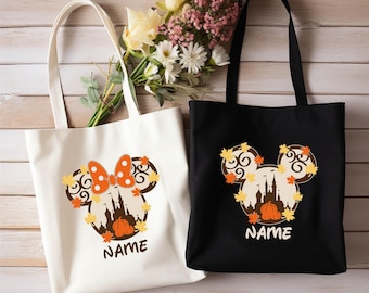 Custom Mickey And Minnie Halloween Tote Bag, Personalized Disney Kids Shopping Candy Bag, Halloween Tote bag, Disney Custom Name Tote Bags
