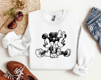 Sudadera vintage de Mickey y Minnie, regalo para parejas, sudadera encantadora, sudadera con capucha de viaje mágico, Mickey Mouse animado, sudadera de viaje de Disney