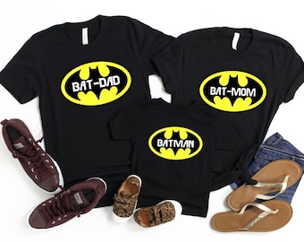 Personalized Bat Superhero Family Matching Shirts, Superhero Vacation Tee, Custom Bat-Dad Bat-Mom Bat-Kid Shirt, Hero Logo Family Outfit