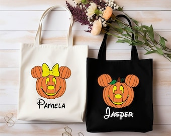 Custom Mickey Minnie Pumpkin Halloween Tote Bag: Personalized Trick or Treat Bag