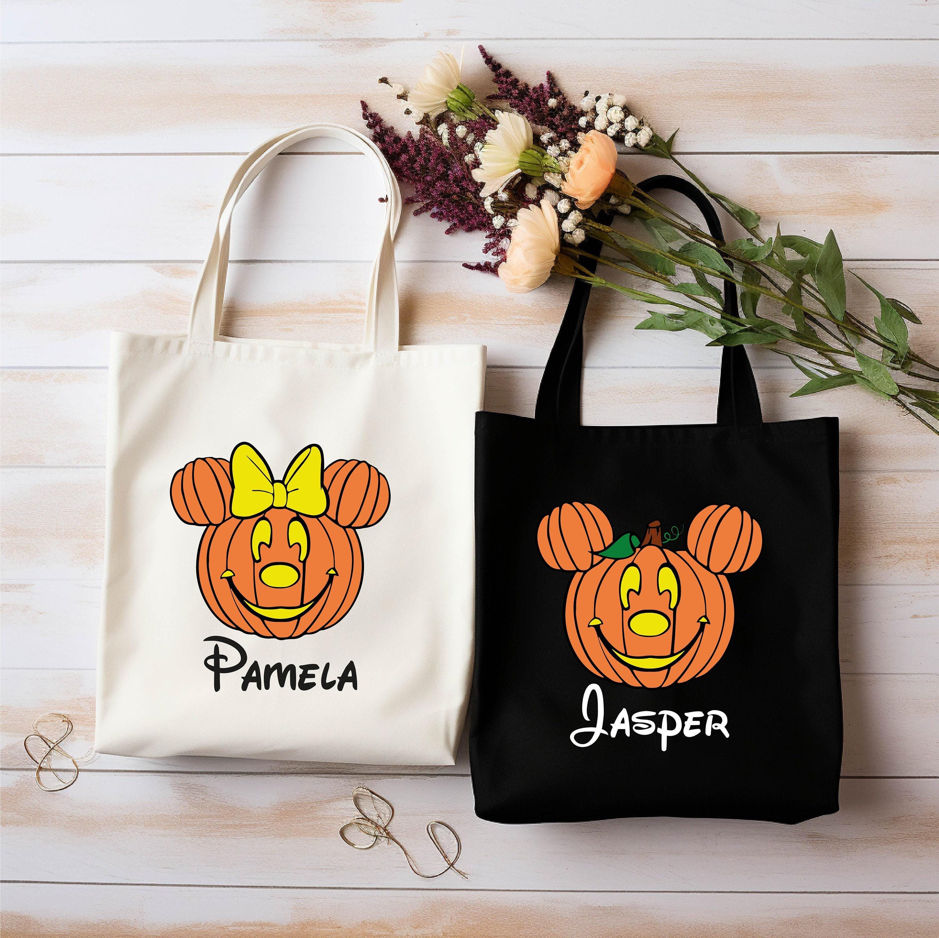 Custom Mickey Minnie Pumpkin Tote Bag, Trick or Treat Shopping Bag, Halloween Tote bag, Custom Name Tote Bag,Trick or Treat Personalized Bag