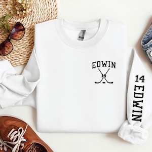 Custom Team Name and Your Name Number Personalized Hockey Front Back or on Sleeve Sweatshirt,Custom Hockey Game Day Hockey Hockey Lover Gift