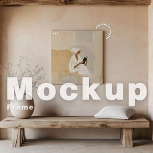 Square Frame Mockup Photoshop Template, Light Wood Frame Mockup for Photoshop, 1x1 Frame for Art and Print Display, Frame Mock Ups