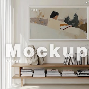 Horizontaler Rahmen Mockup Photoshop-Vorlage, 16 X 9-Rahmen für Kunst- und Druckanzeige, Rahmen Mock Ups, moderner Rahmen Mockup, Innenrahmen Mockup