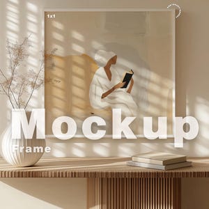 Square Frame Mockup Photoshop Template, Light Wood Frame Mockup for Photoshop, 1x1 Frame for Art and Print Display, Frame Mock Ups