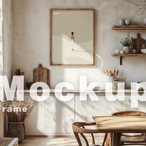 A4 Wood Frame Mockup, Modern Thin Digital Vertical Frame Styled Mockup, Minimalist Clean Mockup, Frame Art Display, Frame Mockup For Kitchen