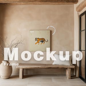 Square Frame Mockup Photoshop Template, Light Wood Frame Mockup for Photoshop, 1x1 Frame for Art and Print Display, Frame Mock Ups