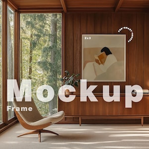 Vertical Frame Mockup Photoshop Template, Wood Frame Mockup, Wooden Interior Scene Mockup, 2x3 Frame for Art and Print Display, Frame Mockup