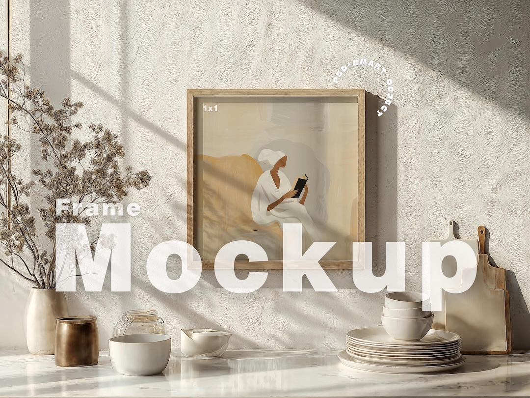 Square Frame Mockup Photoshop Template, Light Wood Frame Mockup for ...