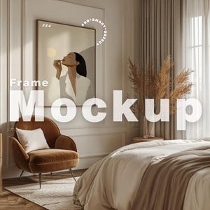 Mockup de moldura de vidro para quarto, proporção DIN A, moldura de madeira fina, mockup estilo boho PSD, mockup de moldura interna, mockup de reflexo de vidro de retrato