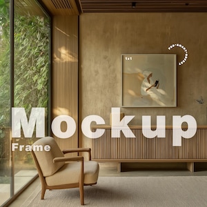 Square Frame Mockup Photoshop Template, Light Wood Frame Mockup for Photoshop, 1x1 Frame for Art and Print Display, Frame Mock Ups