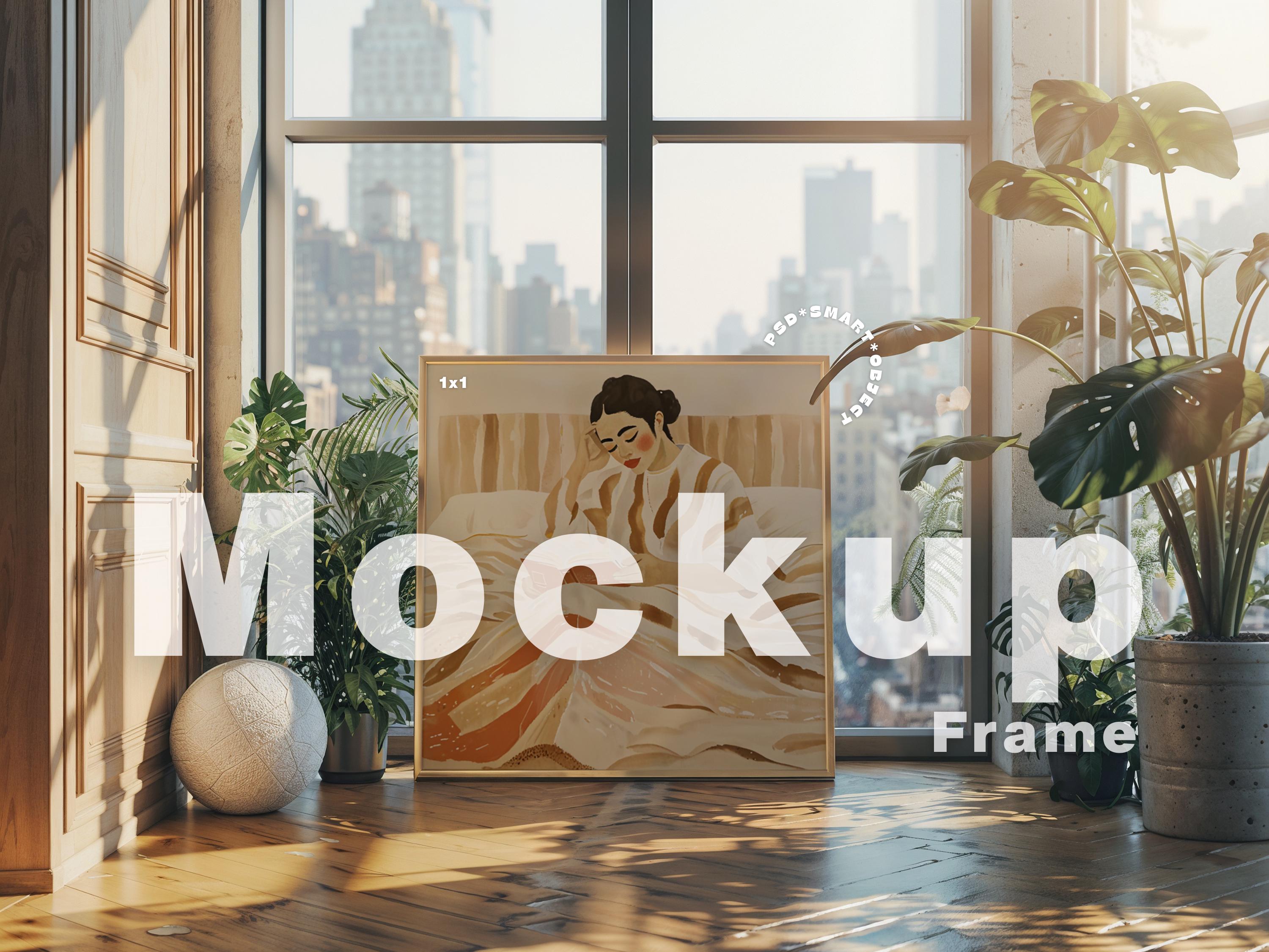Square Frame Mockup Photoshop Template, Light Wood Frame Mockup for ...