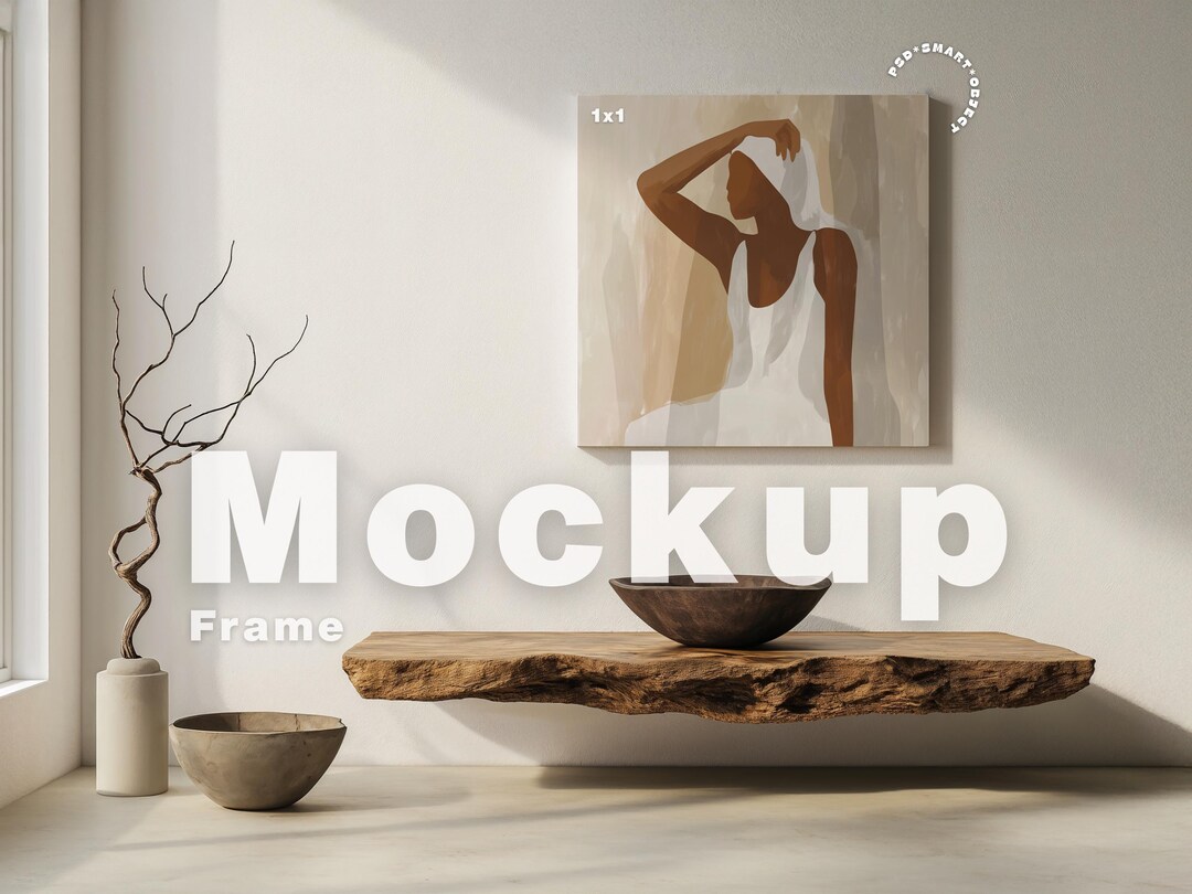 Square Frame Mockup Photoshop Template, Light Wood Frame Mockup for ...
