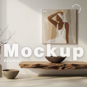 Square Frame Mockup Photoshop Template, Light Wood Frame Mockup for Photoshop, 1x1 Frame for Art and Print Display, Frame Mock Ups