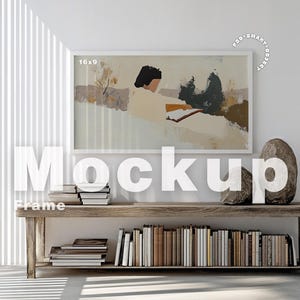 Horizontaler Rahmen Mockup Photoshop-Vorlage, 16 X 9-Rahmen für Kunst- und Druckanzeige, Rahmen Mock Ups, moderner Rahmen Mockup, Innenrahmen Mockup