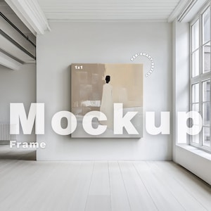 Square Frame Mockup Photoshop Template, Canvas Mockup, City View Canvas Mockup, 1x1 Frame for Art Print Display, Interior Canvas Mockup