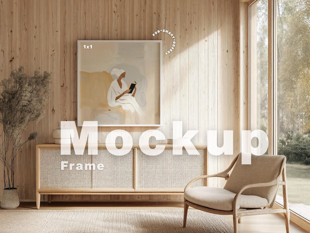 Square Frame Mockup Photoshop Template, Light Wood Frame Mockup for ...