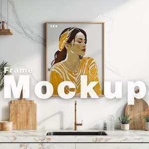 A4 Wood Frame Mockup, Modern Thin Digital Vertical Frame Styled Mockup, Minimalist Clean Mockup, Frame Art Display, Frame Mockup For Kitchen