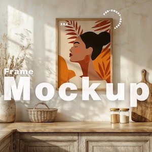 A4 Wood Frame Mockup, Modern Thin Digital Vertical Frame Styled Mockup, Minimalist Clean Mockup, Frame Art Display, JPG PNG, PSD Smart, M455