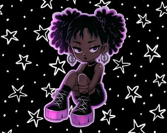 Pastel Punk Black Girl Sticker: Chibi Afro Puffs - Planner, Journal