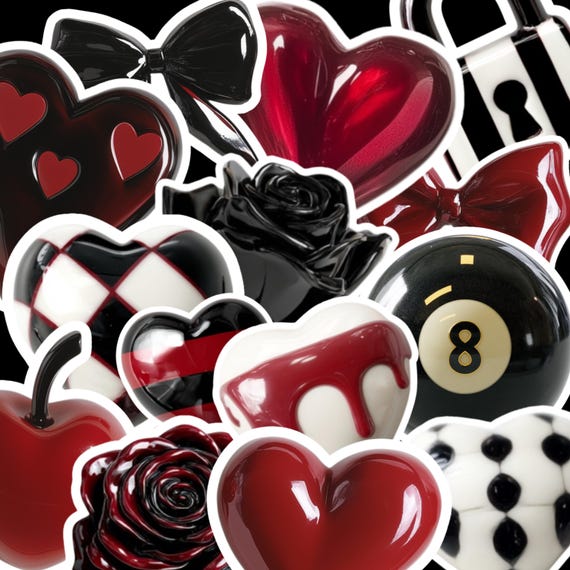 Sticker Pack: 100 Stickers Red, White & Black Die Cuts - Glossy Vinyl Paper
