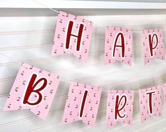 Cherry Birthday Banner: Berry Sweet Party Decorations