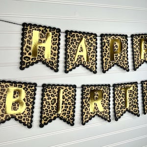 Gold Foil Cheetah Banner, Cheetah Print Party Decor, Custom Leopard Birthday Banner, Cheetah Birthday Decorations, Animal Print Party Decor