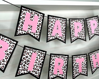 Pink Cheetah Print Birthday Banner: Leopard Party Decorations