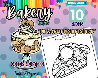 Pie and Fruit Bakery Coloring Pages: Hand-Drawn Desserts 10-Pack (PDF Download)