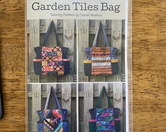 Garden Tiles Bag PRINTED Pattern - Large Tote Bag Pattern - Quilted Handbag Pattern - Mini quilt on a bag