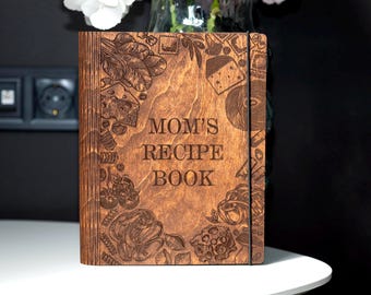 Custom Wooden Recipe Binder, Personalized Recipe Journal for Mom & Daughter, Сhristmas Gift, Blank Cookbook