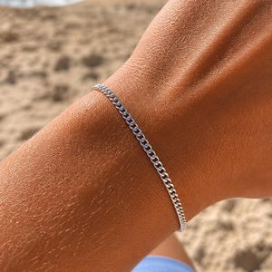 Herrarmband i silver, Herrarmband: 2 MM kubanskt armband med personlig längd, Rostfritt stål, Pojkvänssmycken
