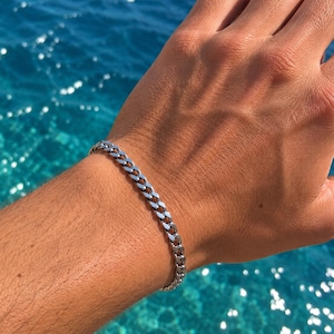 Silver Mens Bracelet, Mens Chain Bracelet, Silver Cuban Bracelet Mens, Cuban Link 5mm, Man Bracelet, Stainless Steel, Bracelet for him
