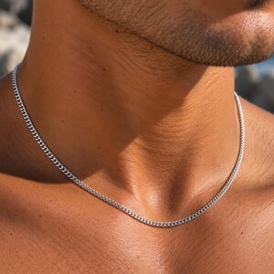 Cadena de plata para hombre, acero inoxidable, cadena cubana de 2 mm para hombre, regalos para hombres, joyería de plata.