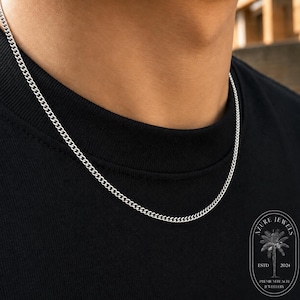 Mens Necklace, Silver Cuban Chain: Stainless Steel Connell Chain 2mm, Thin Silver Chain, Mens Silver Necklace