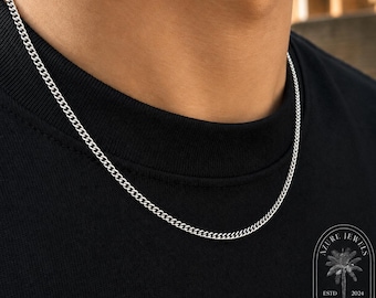Herren Halskette, kubanische Silberkette: Edelstahl Connell Kette 2 mm, dünne Silberkette, Herren Silberkette