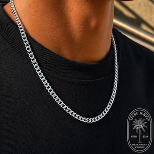 Catena cubana in argento, catena in argento da uomo, 5 mm, 2 mm, collana da uomo, catena da uomo, collana da uomo in acciaio inossidabile, collana da uomo in argento