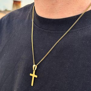 Gold Cross Necklace, Mens Gold Necklace, Men&#39;s Jewellery, Mens Gold Cross Pendant, Gold Pendant Necklace, Men&#39;s Cuban Chain, Mens jewelry