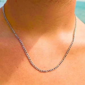 Mens Silver Chain - Figaro Chain Necklace 3mm, Mens Silver Chain, Mens Necklace, Mens Figaro Chain, 3mm Silver Chain, Stainless Steel