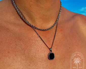 Collier Pour Homme Avec Pendentif Onyx Noir - Chaîne Figaro Acier Inoxydable 50.8 Cm - Bijou élégant Et Résistant - 6