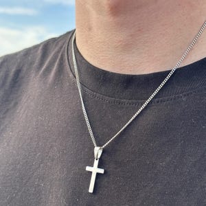 Mens Silver Cross Necklace: Stainless Steel Cross Pendant Personalised Length