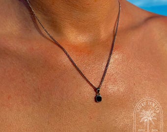 Mini Black Onyx Necklace: Mens Silver Necklace, Natural Black Onyx Stone Pendant Stainless Steel, Mens Necklace, Charm Jewelry