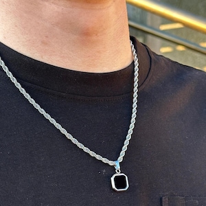Black Onyx Pendant Necklace, Men&#39;s Silver Necklace, Mens Black Stone Pendant, Men&#39;s Jewellery, Black Stone Pendant, Men&#39;s Fashion Necklace,