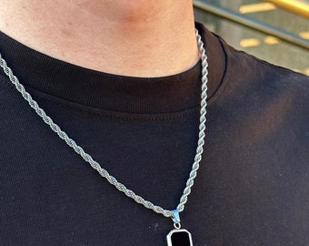 Black Onyx Pendant Necklace, Men's Silver Necklace, Mens Black Stone Pendant, Men's Jewellery, Black Stone Pendant, Men's Fashion Necklace,